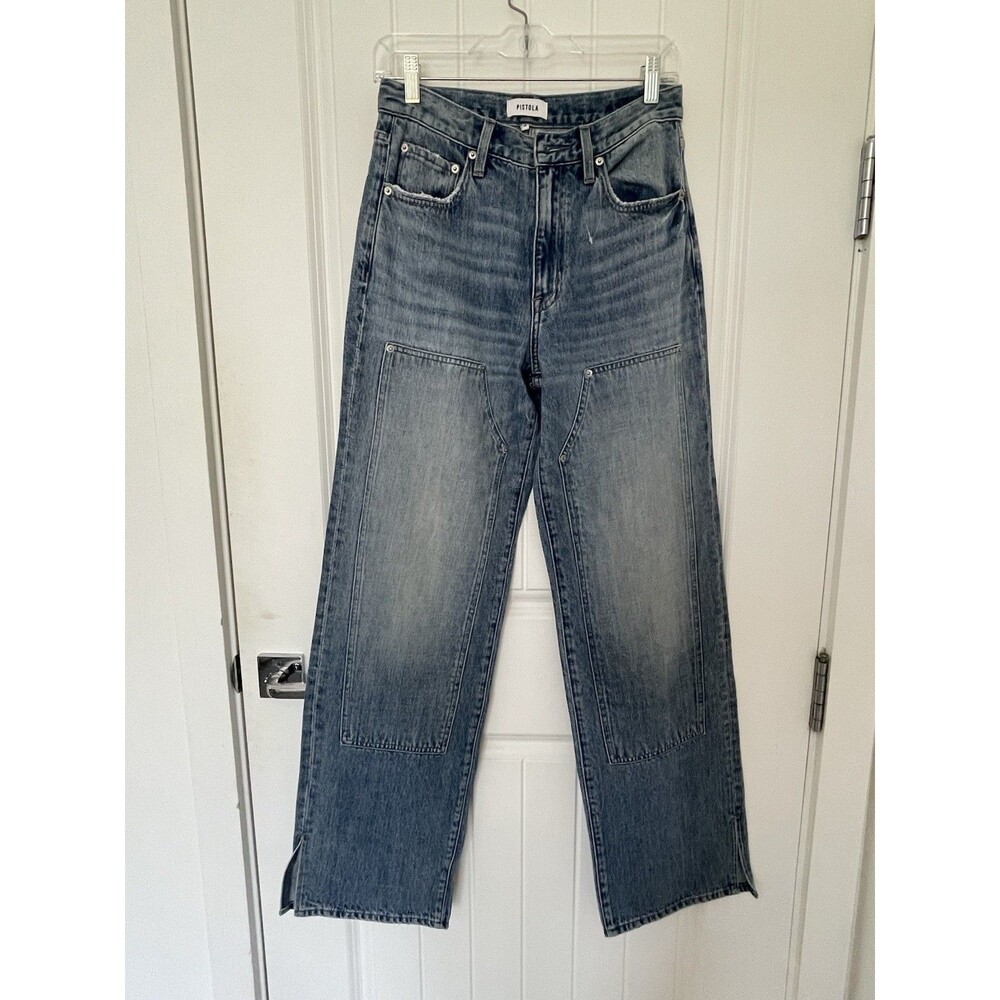 PISTOLA High Rise Wide Leg Jeans Denim Size 26 with patch panel and slide slits